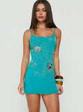 Daphie Beaded Mini Dress Aqua